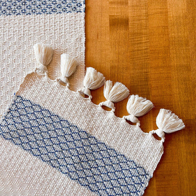 Hydrangea Blue Floral Woven Table Runner