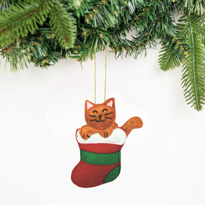 Caught in the Stocking Cat Ornament