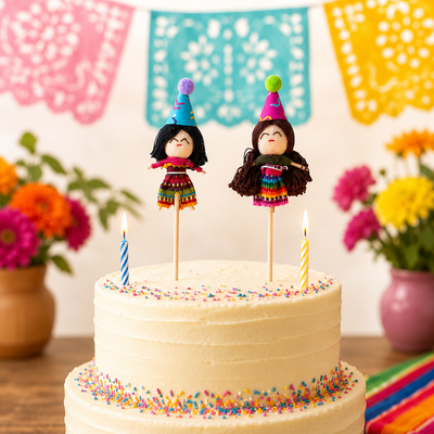 Birthday Cake Topper with Worry Doll & Candle