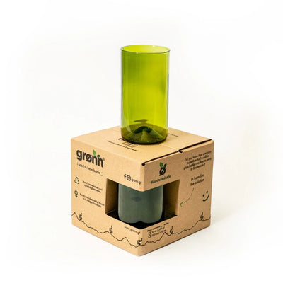 Reclaimed Olive Glass Tall Tumblers – Set of 4 In Box and Example