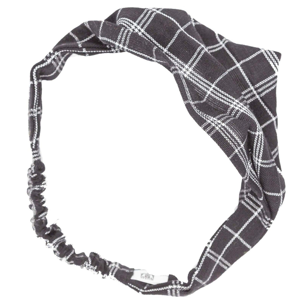 Handmade Boho Headband Black and White Plaid