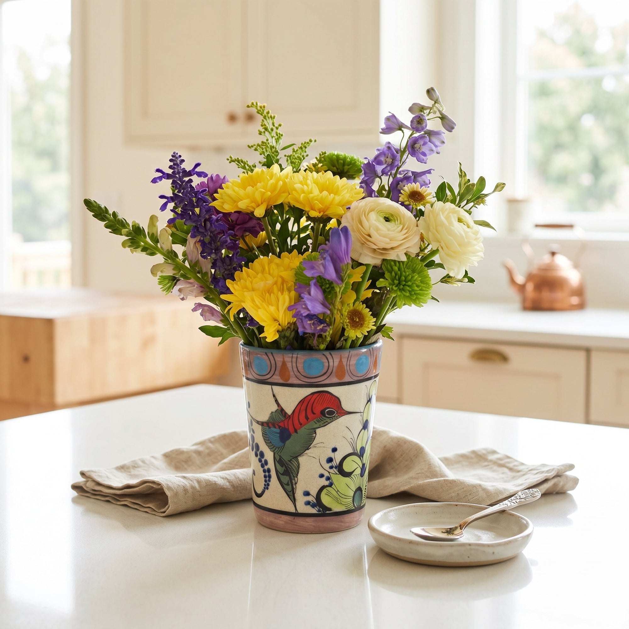 Hand-Painted Flared Ceramic Vase