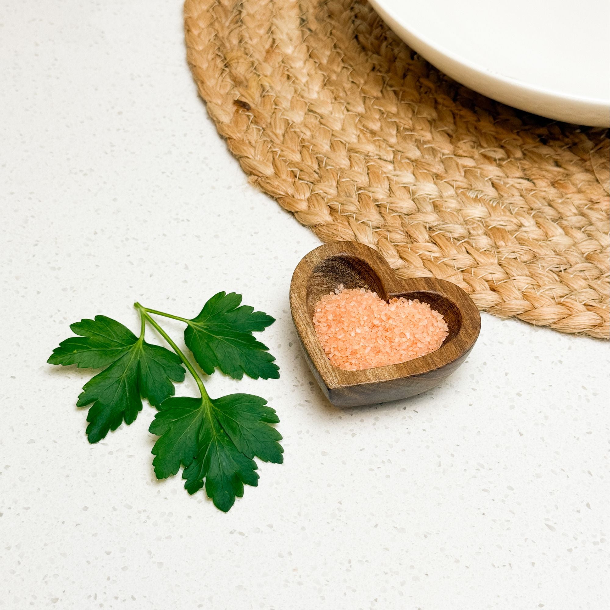Heart-Shaped Reclaimed Wood Salt Bowl on table