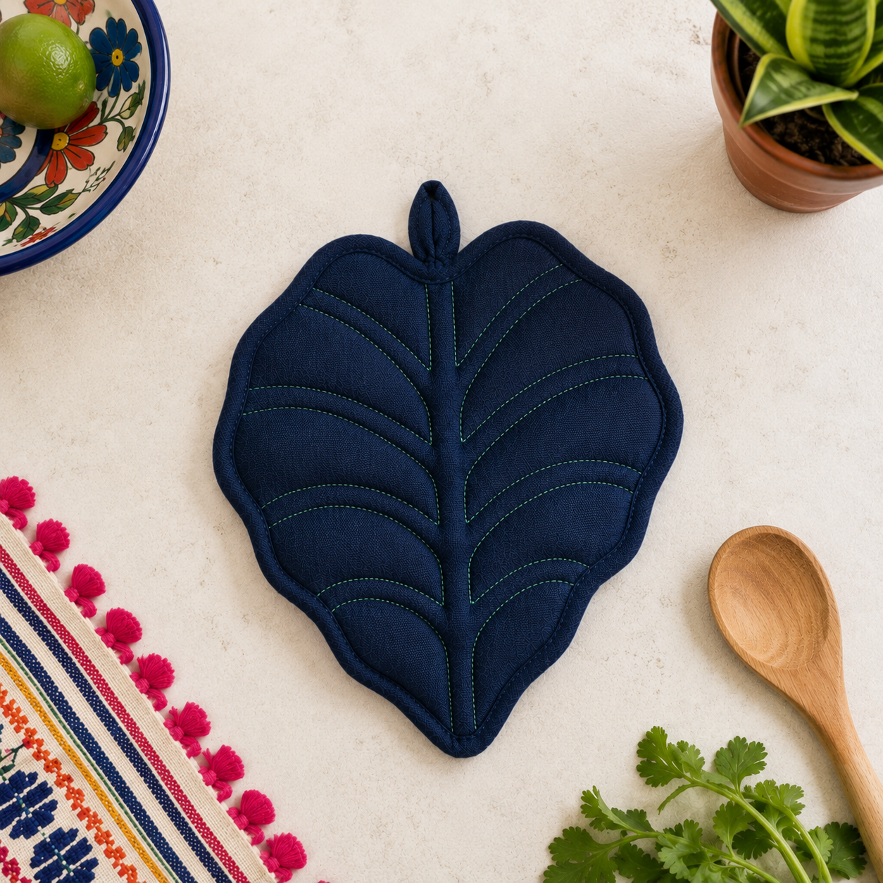 Navy Canopy Leaf Potholder
