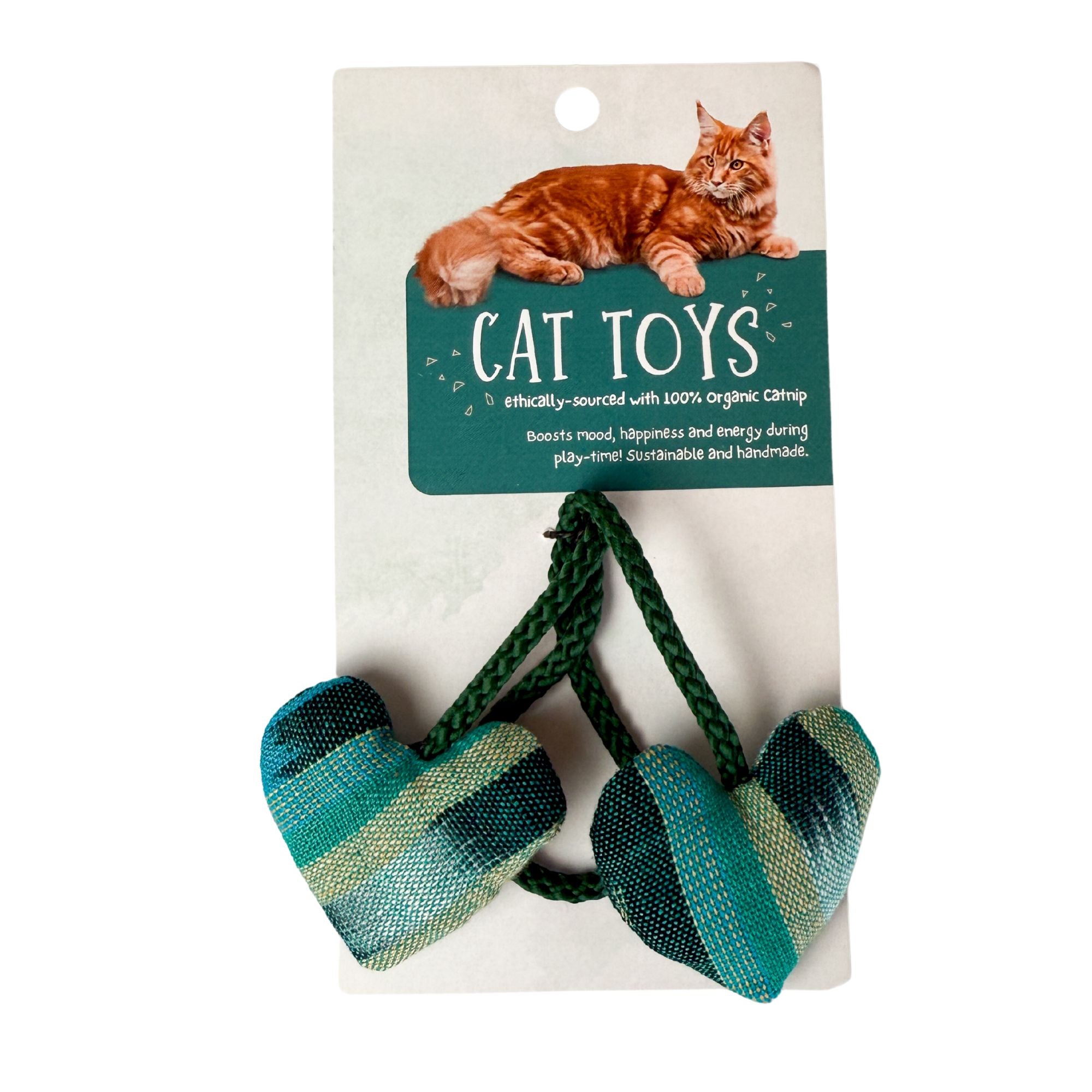 Organic Catnip Double Heart Cat Toy Green