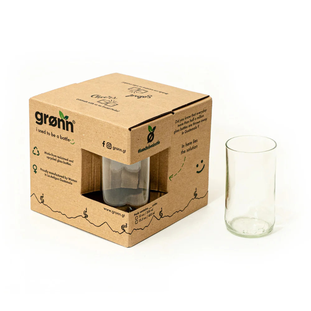 Reclaimed Clear Glass Tall Tumblers – Set of 4 In Box and Example