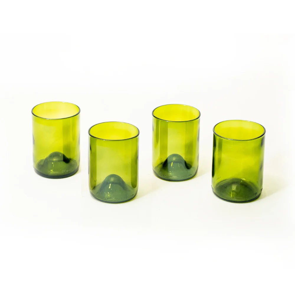 Reclaimed Olive Glass Short Tumblers – Set of 4 Examples