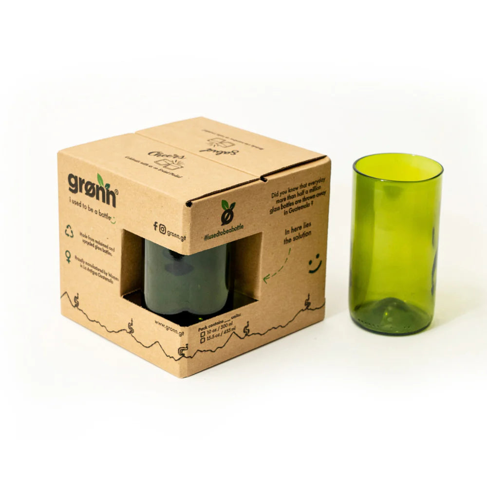 Reclaimed Olive Glass Tall Tumblers – Set of 4 In Box