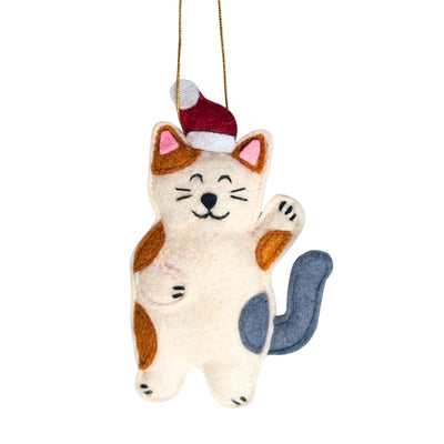 Stealing Santa Hat Cat Ornament