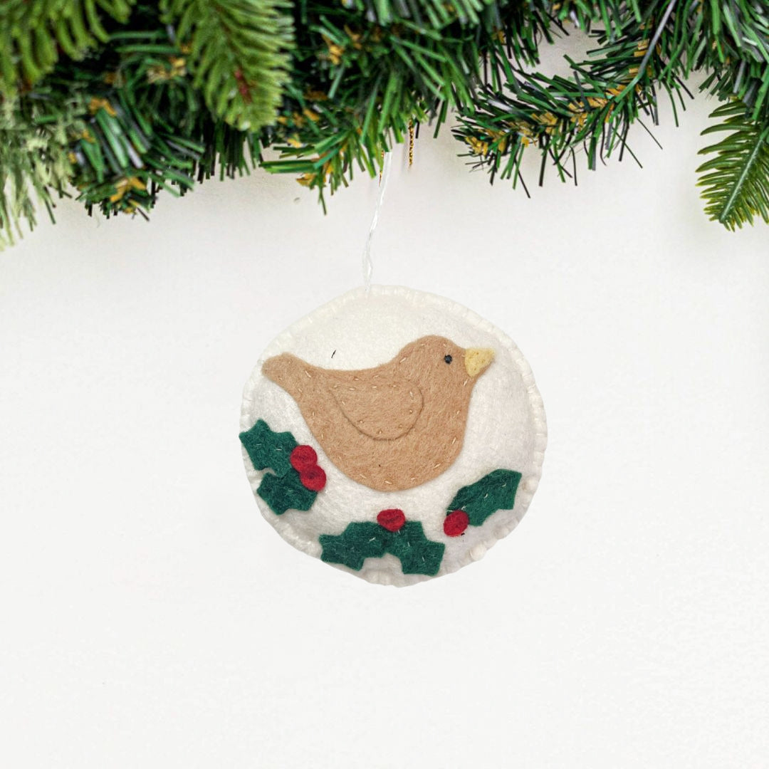 Whimsical Felt Bird Ornament - Cream