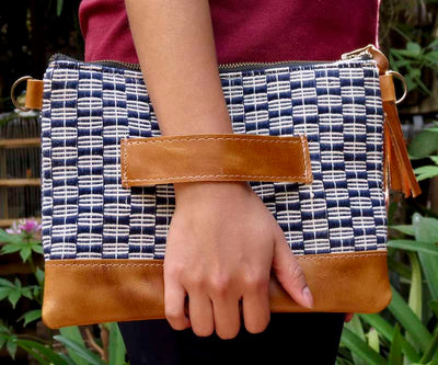 Sofia Leather and Woven Crossbody Bag