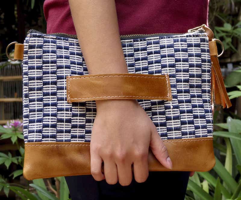 Sofia Leather and Woven Crossbody Bag