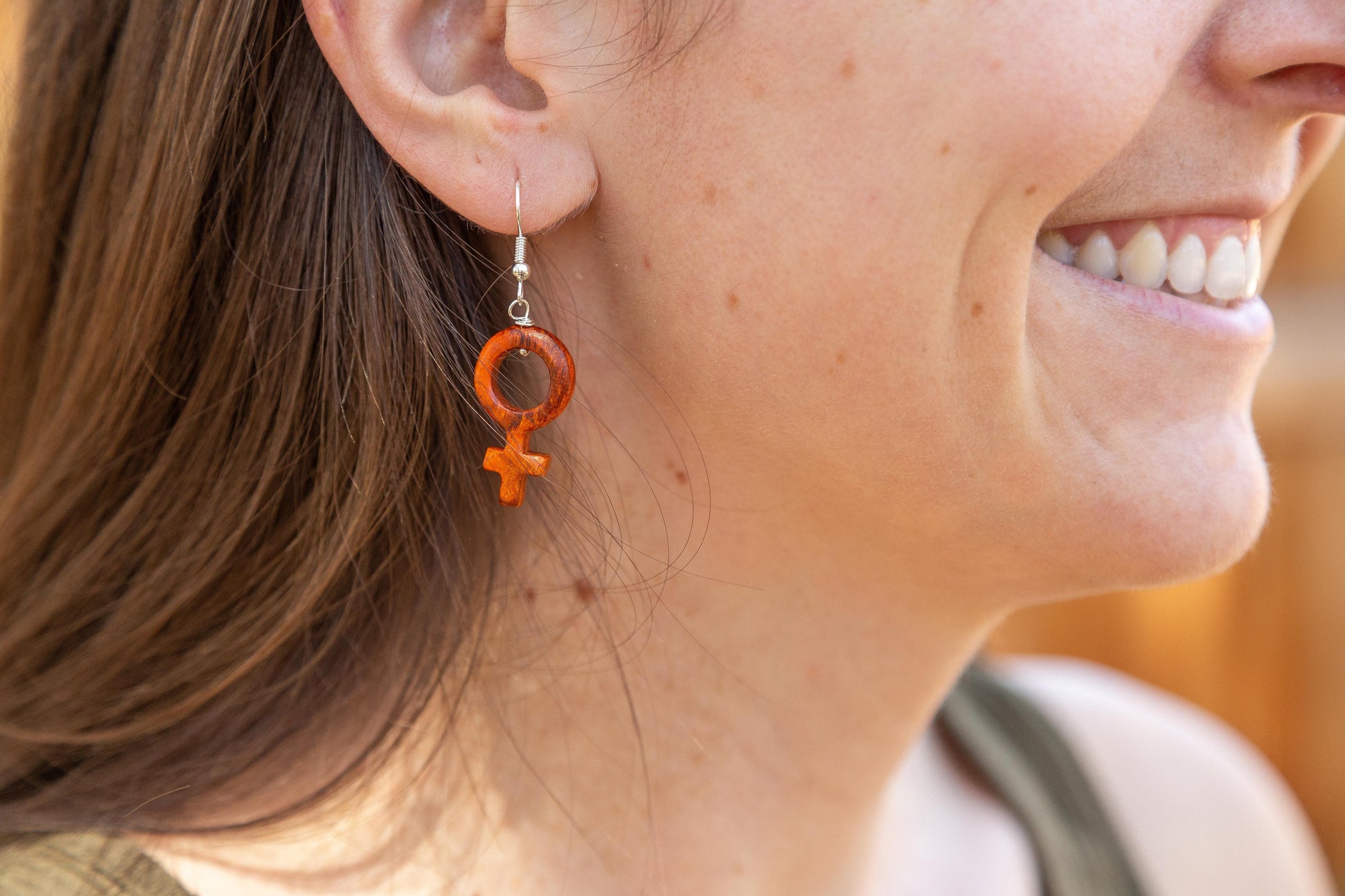 Wood Female Symbol Earrings Guatemalan Jewelry UPAVIM Crafts