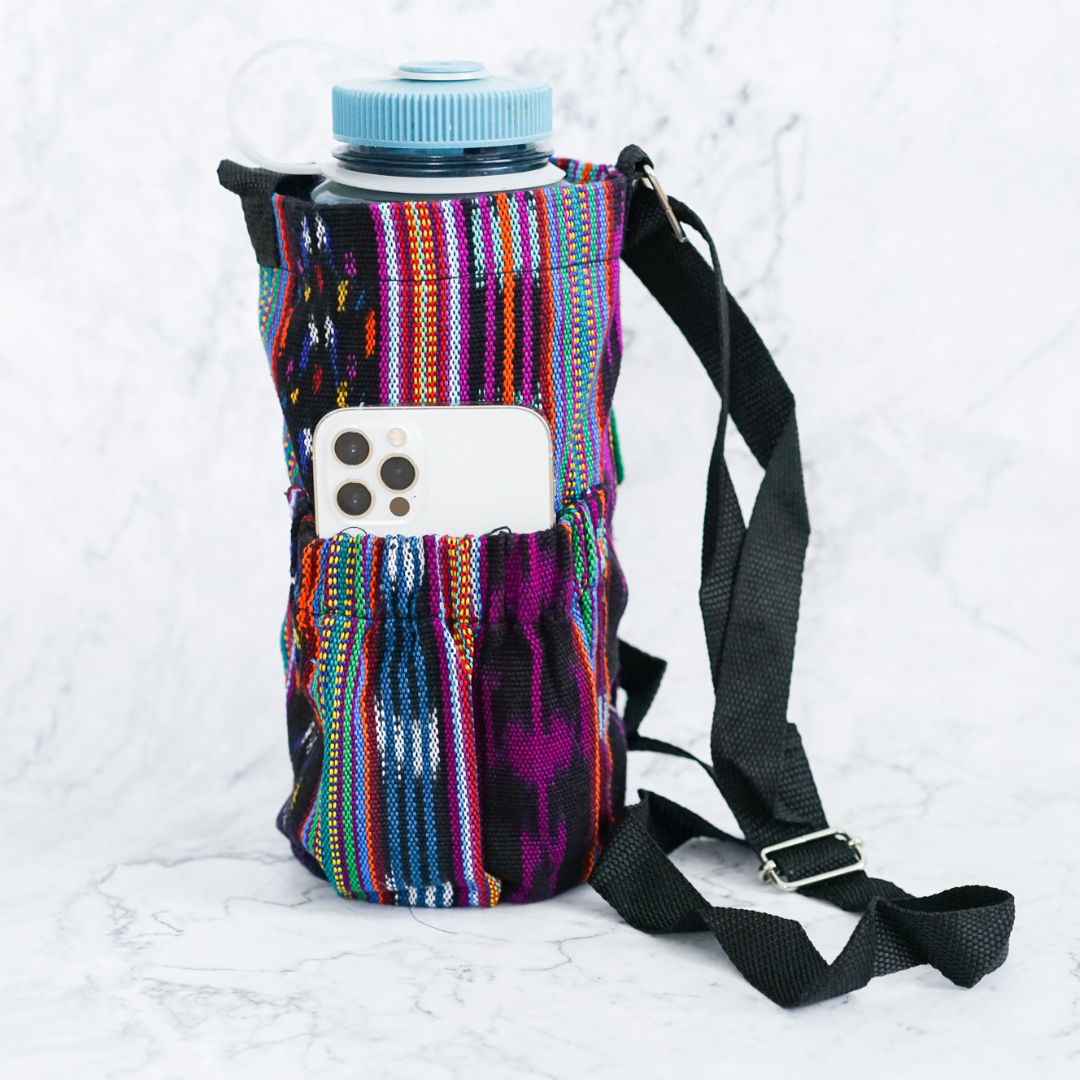 Handwoven Water Bottle Holder with Adjustable Strap