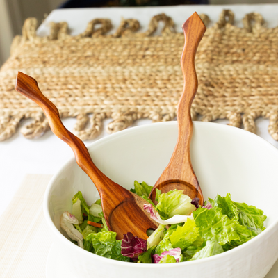 Hand Carved Wood Salad Serving Set