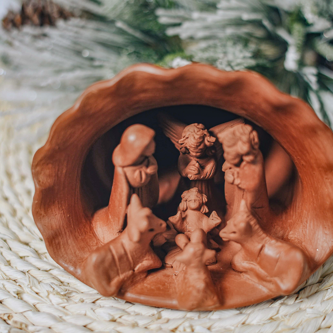 Large Terracotta Shell Nativity Scene