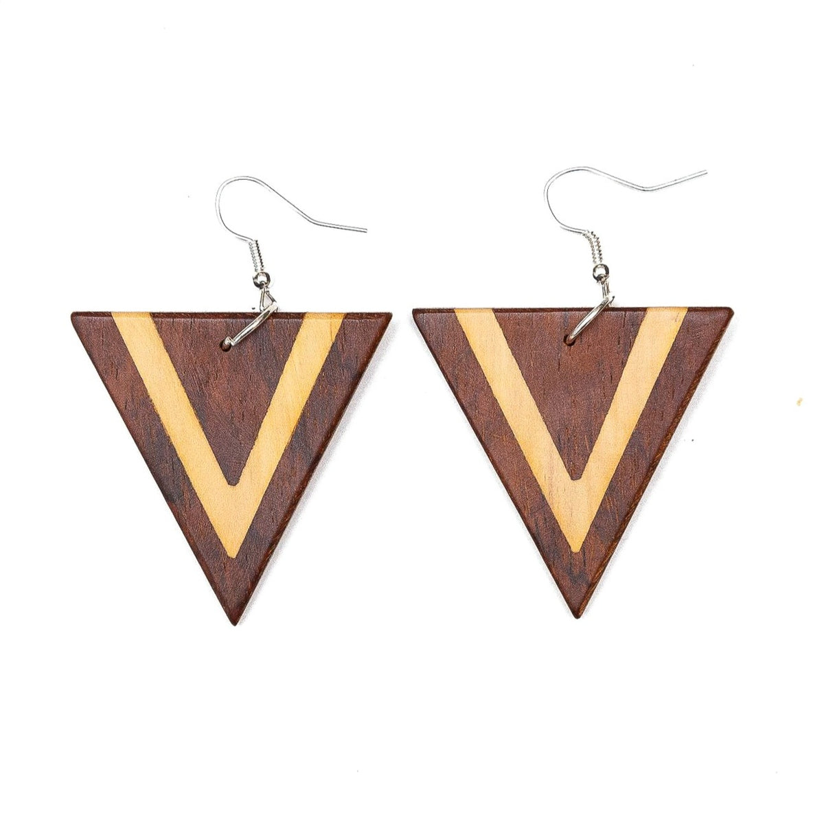 Large Dual-Tone Wood Triangle Earrings